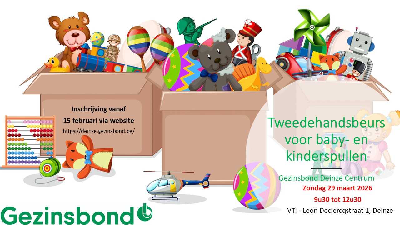 Verkoop van kinderkledij en babyartikelen op tweedehandsbeurs Gezinsbond Deinze